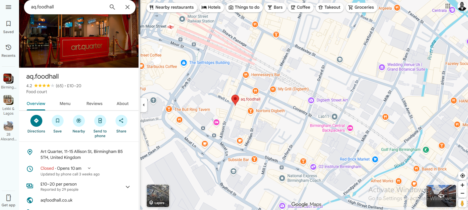 AQ Foodhall Google Maps visibility proof