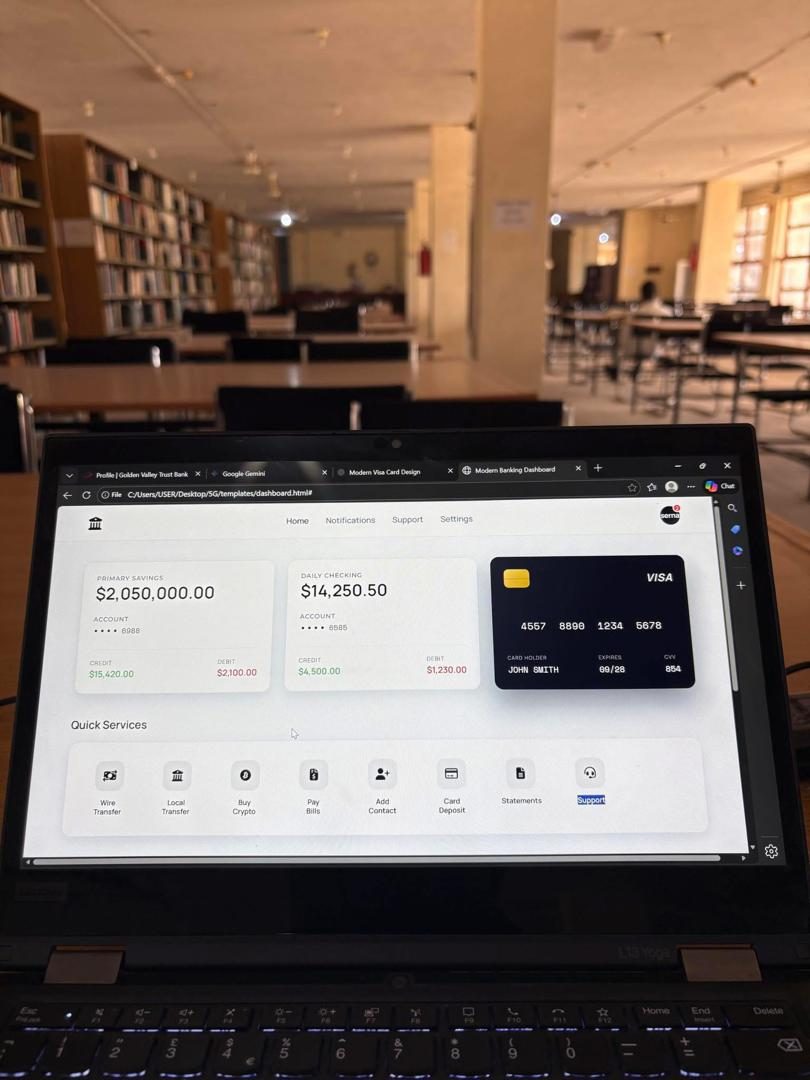 Custom banking dashboard UI on laptop